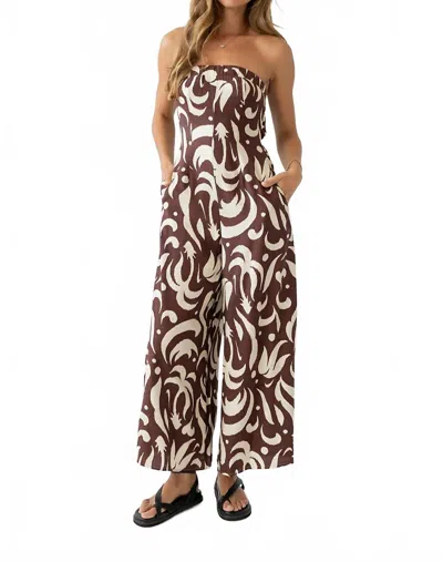 En Creme Margo Abstract Jumpsuit In Brown In Black