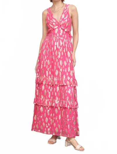 En Creme Metallic Polka Dot Maxi Dress In Pink