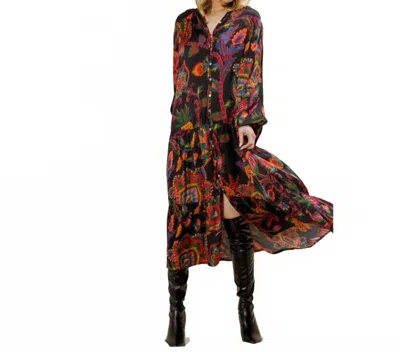En Creme Oversized Printed Button Down Maxi Dress In Black Multi