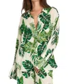 En Creme Palms Away Long Sleeve Button Up Top In Green In Green