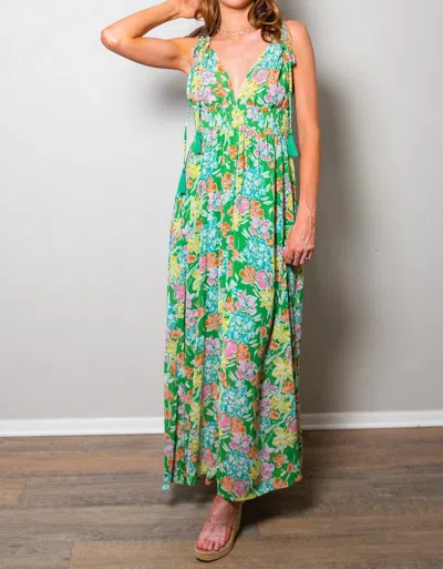 En Creme Petals In My Garden Floral Maxi Dress In Green