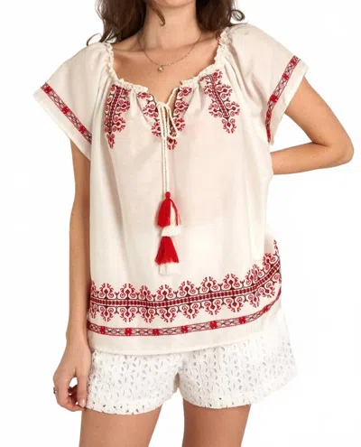 En Creme Playful Embroidered Tassel Top In White/redd In Neutral