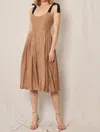 En Creme Polka Dot Shoulder Tie Pleated Wide Leg Jumpsuit In Light Brown In Brown