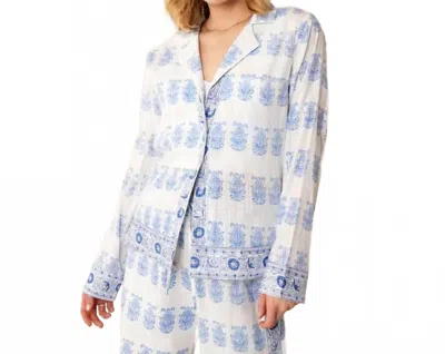 En Creme Printed Long Sleeve Top In Blue/white