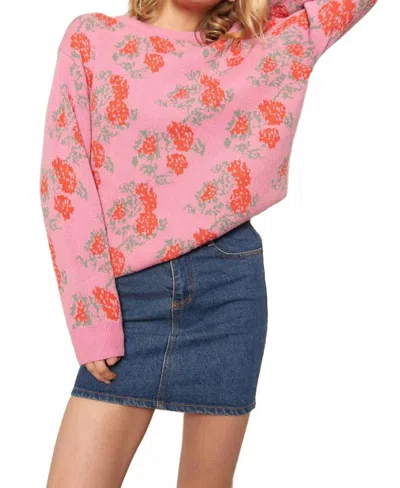 En Creme Rose Print Sweater In Pink