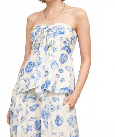 En Creme Seashell Print Strapless Ribbon Top In White