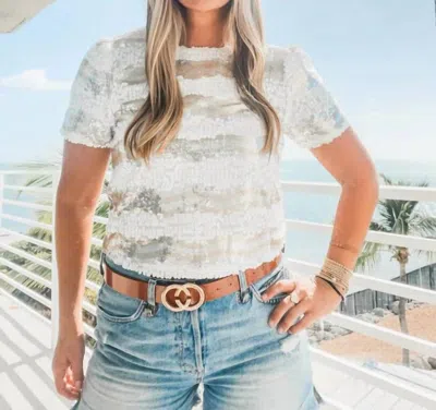 En Creme Sequin Short Sleeve In White