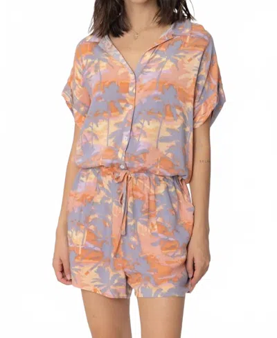 En Creme Short Sleeve Tropical Print Romper In Multicolor