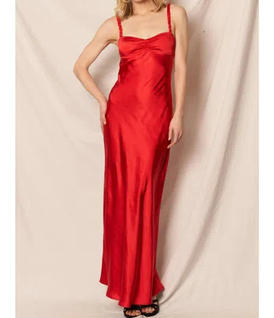 En Creme Sleeveless Satin Maxi Dress In Red