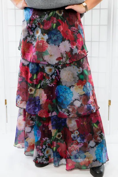 En Creme Sonora Floral Tiered Maxi Skirt In Deep Blue In Multi