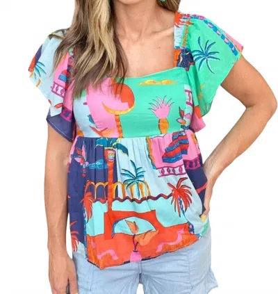 En Creme Tropicana Babydoll Fit Top In Multicolor