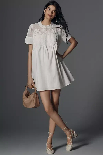En Elly Lace Short-sleeve Mini Babydoll Dress In White