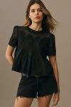 En Elly Short-sleeve Lace Poplin Swing Top In Black