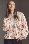 En Elly The Iris Long-sleeve Lace Poplin Blouse By  In White