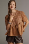 En Elly The Iris Short-sleeve Sueded Blouse By  In Brown