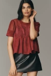 En Elly The Iris Short-sleeve Sueded Blouse By  In Red