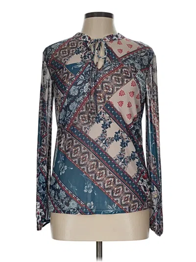 Pre-owned En Focus Studio Long Sleeve Top Teal Keyhole Neckline Tops