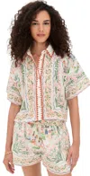 En Saison Alaia Linen Top Ivory Terracotta In Multi