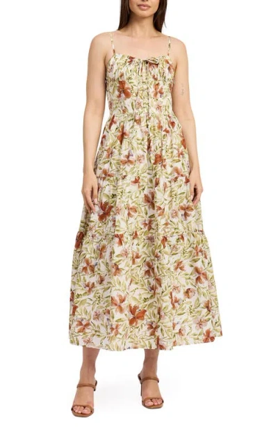 En Saison Alexane Floral Cotton Maxi Dress In Green