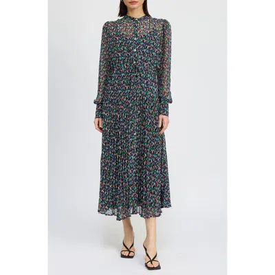 En Saison Alicia Long Sleeve A-line Dress In Black Multi
