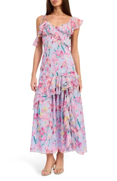 En Saison Alyssa Ruffle Asymmetric Maxi Dress In Multi