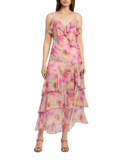 En Saison Amari Ruffle Chiffon Maxi Dress In Floral In Pink