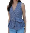 En Saison Ambrose Stripe Top In Steel Grey Blue/white In Blue