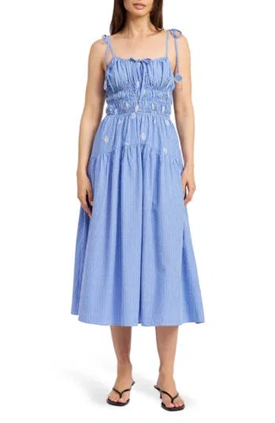 EN SAISON EN SAISON AMELIE EMBROIDERED STRIPE SUNDRESS