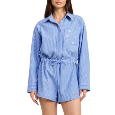 EN SAISON AMELIE STRIPED BUTTON-UP PLAYSUIT IN BLUE WHITE