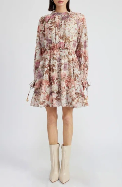 En Saison Amoret Floral Long Sleeve Minidress In Lavender M