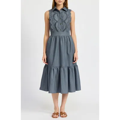 En Saison Angeline Embroidered Midi Dress In Chambray