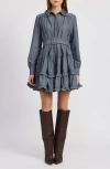 En Saison Angeline Long Sleeve Tiered Mini Shirtdress In Chambray