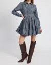 En Saison Angeline Long Sleeve Tiered Mini Shirtdress In Blue