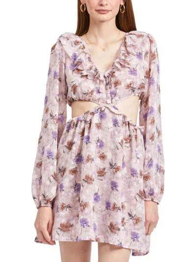 En Saison Annabel Womens Floral Open Back Mini Dress In Purple