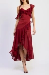 En Saison Annalis Ruffle High-low Maxi Dress In Burgundy