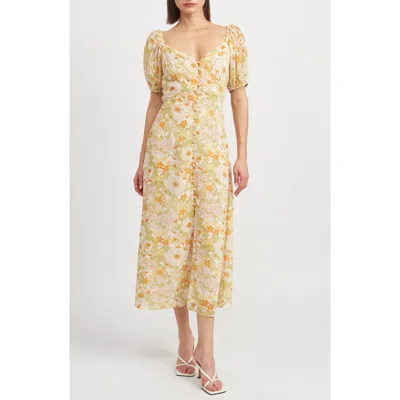 En Saison Annie Floral Midi Dress In Yellow Multi