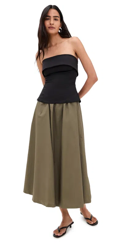 En Saison Arden Mixed Media Dress Black Olive In Green