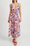En Saison Arlie Abstract Print Midi Dress In Blush Blue Combo In Blush Blue Combo