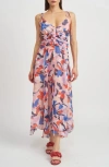 En Saison Arlie Abstract Print Midi Dress In Blush Blue Combo In Blush Blue Combo