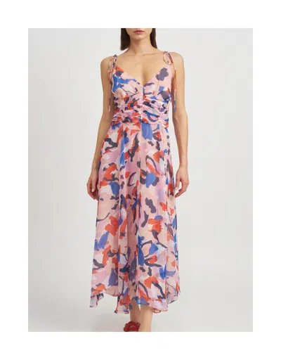 En Saison Arlie Abstract Print Midi Dress In Blush Blue Combo