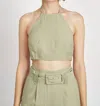 En Saison Aubin Cropped Halter Top In Sage In Green