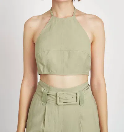 En Saison Aubin Cropped Halter Top In Sage In Green