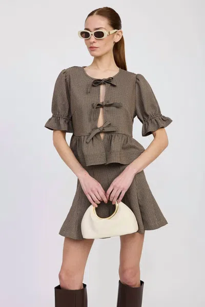 En Saison Aubrielle Mini Skirt Set In Tan Burgundy Black In Gray