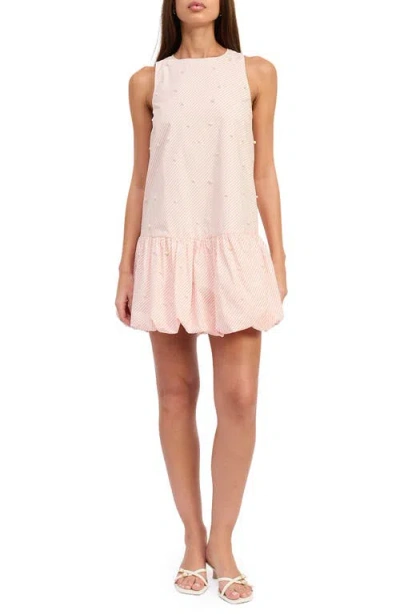 En Saison Aurora Bubble Hem Faux Pearl Minidress In Pink