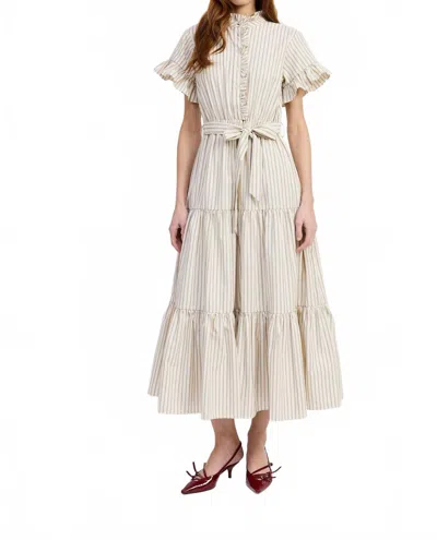 En Saison Azra Maxi Dress In Ivory With Navy Stripes In White