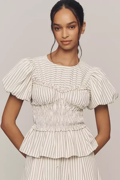 En Saison Azra Puff-sleeve Peplum Top In White