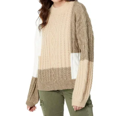 En Saison Baylor Cable Knit Balloon Sleeve Sweater In Natural In Multi