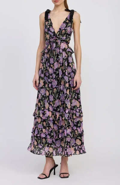 En Saison Becca Floral Tiered Dress In Purple