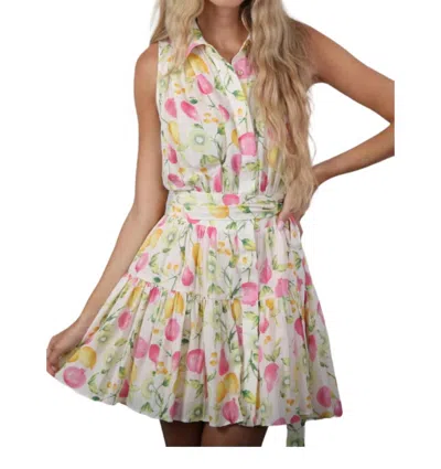 En Saison Belted Button Front Mini Dress In Fruit Medley In Multi