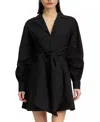En Saison Benedetta Eyelet Detail Long Sleeve Cotton Mini Shirtdress In Black